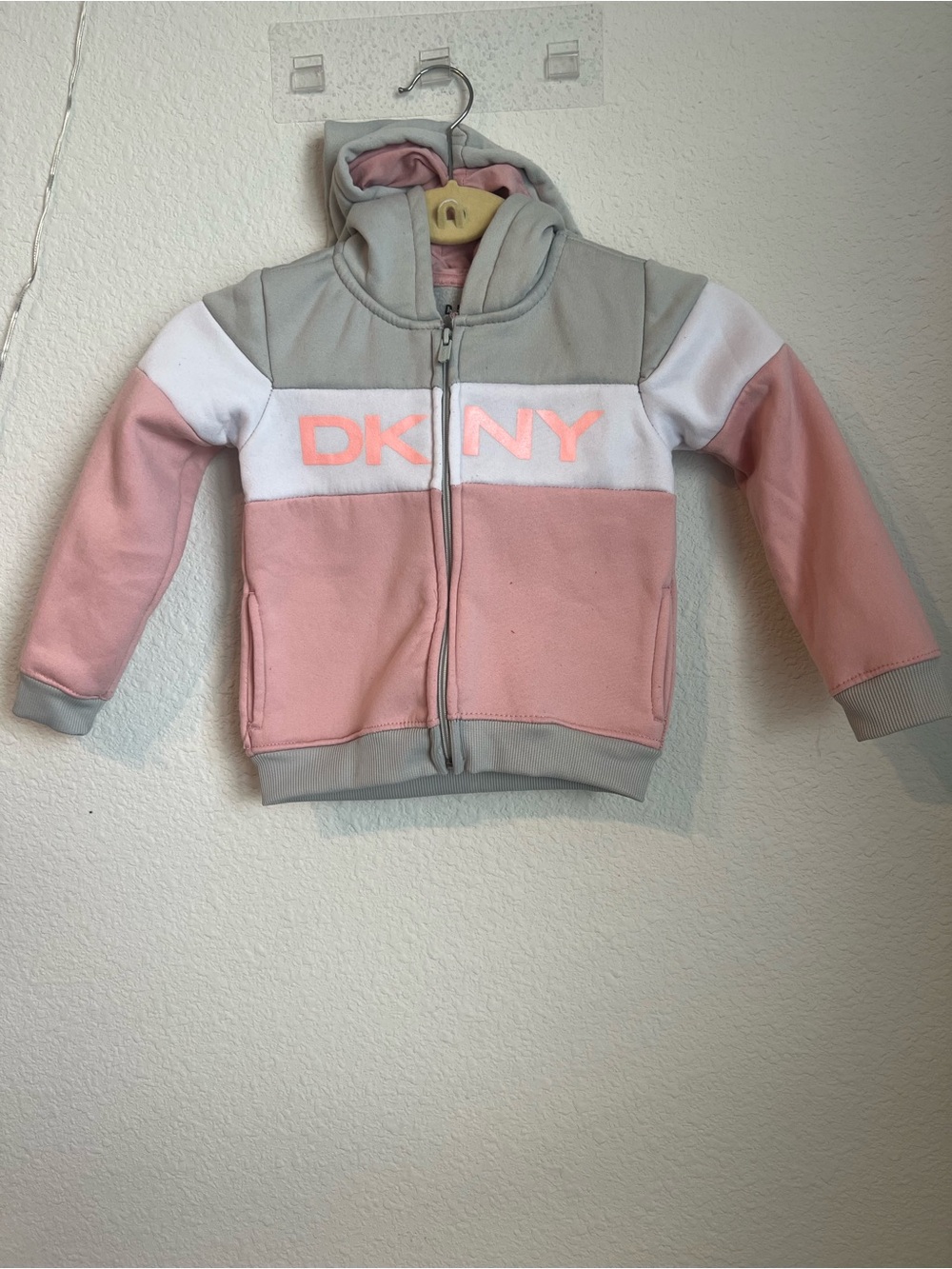 Dkny Pink, Gray & White Colorblock Hooded Zip Sweatshirt